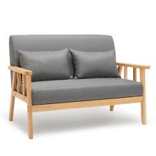 Mondeer  2 Seater Armchair Couch Sofa Wooden Fabric Linen w/cushion Lounge Grey