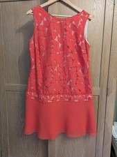 Coast Red Sleeveless Red Lace Dress Size 16 Nude Lined Party Occasion Cruise