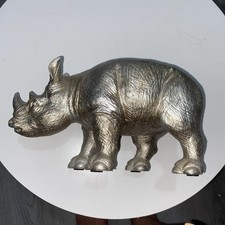 Rare Rhinoceros  Silvery Bronze Coloured Resin Planter 9x4 Inch