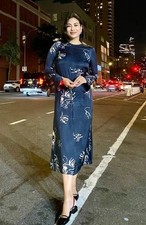 ZARA Navy Blue Printed Midi