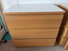 IKEA Malm Chest of Drawers - 3 drawers - Oak with White Glass Top