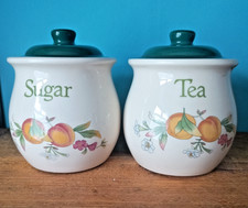 Vintage Cloverleaf  Peaches & Cream Tea and Sugar Kitchen Storage Jars VGC