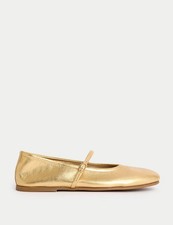 Marks & Spencer Womens Gold Leather Flat Ballerina Women Shoes - M&S