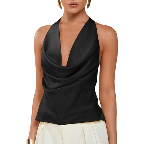 Women halter neck satin - v-neck,