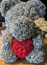 Grey Rose Bear With Red Heart - 35cm height