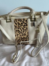 Biba Leather &  Fur Bag - Top Handle - Cream / Leopard Print - Excellent