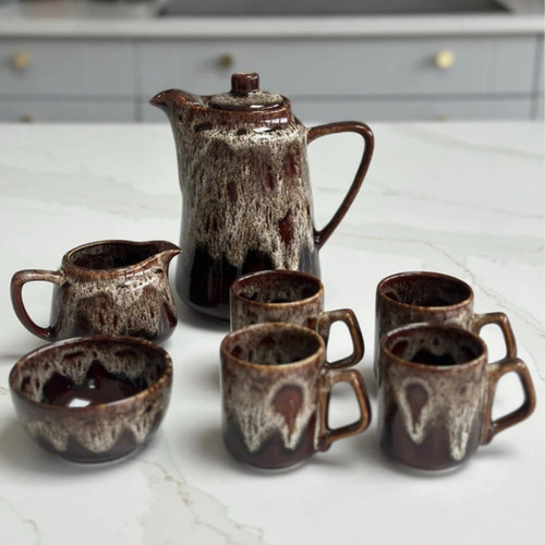 Brown beige drip glaze ceramic - beige,