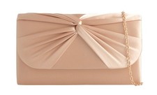 Women's Satin Pleated Evening Clutch Bag Bridal Wedding Party Prom Handbag Chain