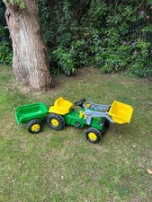 Rolly John Deere Kids Ride On Pedal Tractor with Frontloader Childrens Trailer
