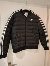 BNWT ADIDAS 3 STRIPE  DUCK DOWN PUFFA JACKET, BLACK WHITE STRIPE ,42 Inch CHEST