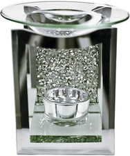 Silver Crushed Crystal Wax Melt Oil Burner Tealight Holder Diffuser