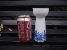 Vtg Glass White Overlay & Blue Amsterdam Canal Houses Hyacinth Bulb Forcing Vase