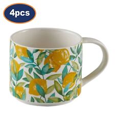 Coffee Mug Set 350ml Fine China Cup Lemon Trail Decorated Mug Hot Beverages 4pcs