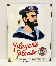 Porcelain Enamel Sign Player's Please British Navy Sailor HMS Invincible
