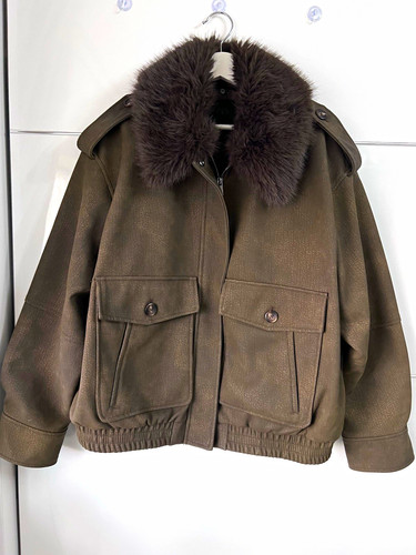 Zara brown faux leather bomber - leather,