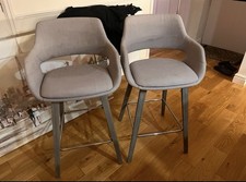 Nappa Bar Stool Grey Fabric x 2