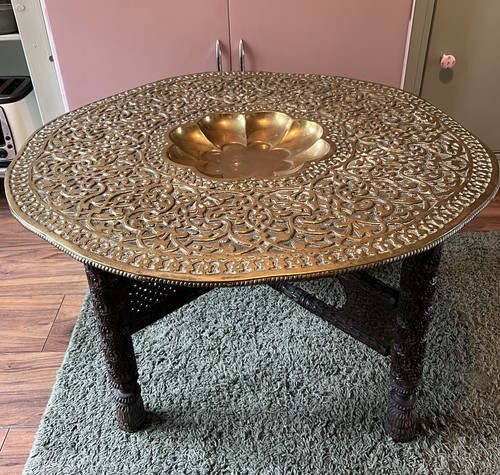 Antique moroccan brass tray - antique,