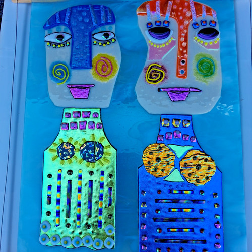 Abstract fused glass faces - fused, on