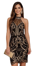 Lipsy Black Gold Bodycon Dress