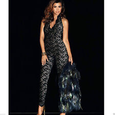 Lipsy Kim Kardashian Black karen Lace Bodycon Halter Jumpsuit Eveing Club party