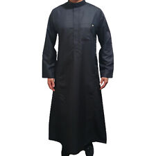 Mens Thobe Jubba Stand Collar Islamic Clothing Cotton Kaftan Robe Saudi Winter
