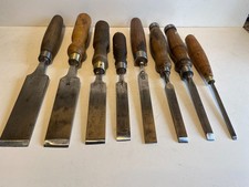 EIGHT SUPER VINTAGE GRADUATED SIZE  FIRMER WOODWORK TOOLS