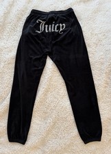 Juicy Couture Women's Black Velour Tracksuit Bottoms, With Diamanté JC Logo.