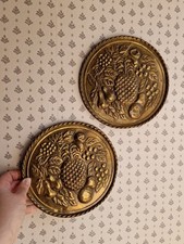 Vintage Embossed Brass Wall Hanging Plate England Fruits Pineapple 8" Gallery