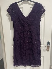 Brand New Ladies 14 Purple With Sequin And Lace Accents Dress By Scarlett Nite