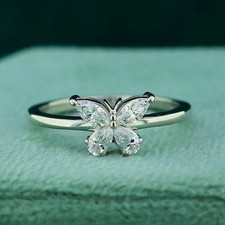 Butterfly Marquise & Pear Cut Diamond 14k White Gold Over Engagement Ring Size L