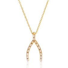 Cubic Baguette Zirconia Women Stackable Wishbone Pendant Necklace
