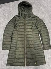 Joules Navy Canterbury Long Luxe Padded Coat Size UK 12 Khaki Green Hooded VGC