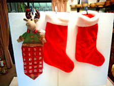 Reindeer Fabric Advent Calendar - Pair Of Red Socks