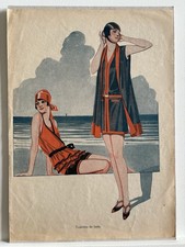 Antique Art Deco 1920s  Bathing Fashion Print – “Toilettes de Baño with dresses 