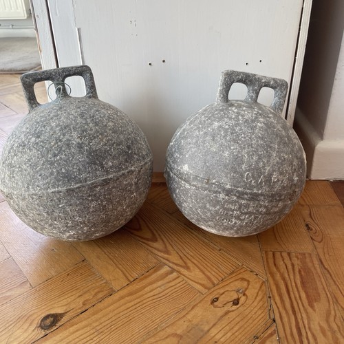 Pair vintage metal sea buoys - pair,