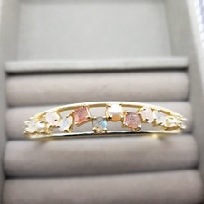 Oliver Bonas Gold Plated Gemstone Bangle Labradorite Quartz Moonstone
