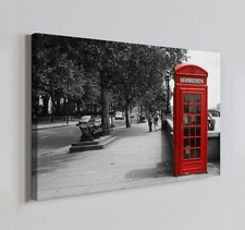London Streets Red Phone Booth Canvas Print Wall Art, Home Decor Wall Hanging