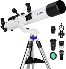 90mm Refractor Telescope 800mm AZ Mount PL10 K25 Barlow Moon Filter