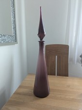 Italian Glass Genie Decanter Bottle Aubergine White  Rare