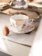 Rare Shelley Queen Anne Shape Rose Gilt Tea Cup Set, Art Deco Style