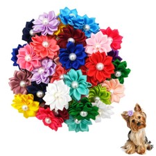 Flower Dog Hair Bows w/ Rubber