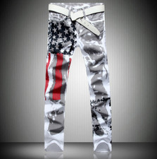 Men's White Gray Flag Printed