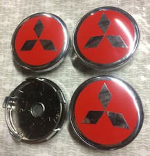 4x Mitsubishi Alloy Wheel Hub Centre Cap Set Center Caps Red/Silver  60mm