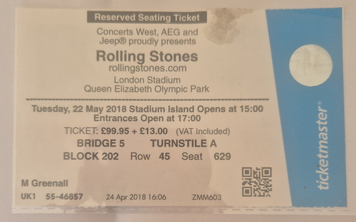 The rolling stones gig ticket - the,