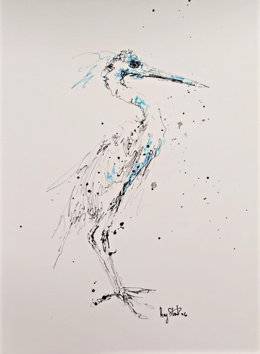 Original heron scribble ink - original,