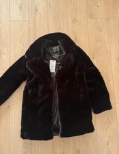 Zara Black Faux Fur Coat Small