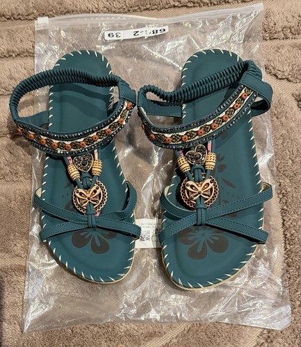 Ladies green beaded sandals - sandals,