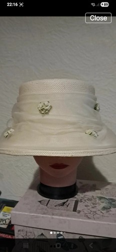 Ivory straw cloche hat flower - straw,