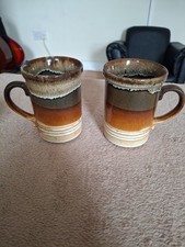 Ashdale Pottery 1970s brown drip glaze mugs X2 VGC