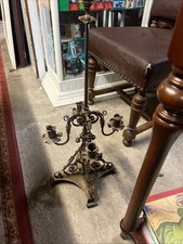 Beautiful Antique Gothic Wrought Iron Scroll Work Candelabra Candle Stick Holder